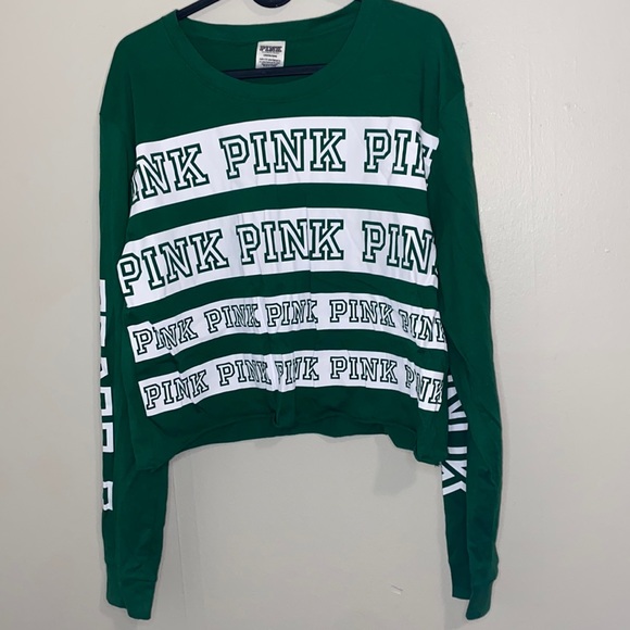 🍂Long sleeve green PINK crop top! - Picture 2 of 6